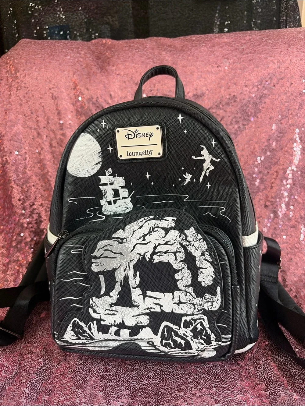 Loungefly Black & White Peter Pan Skull Island Mini Backpack